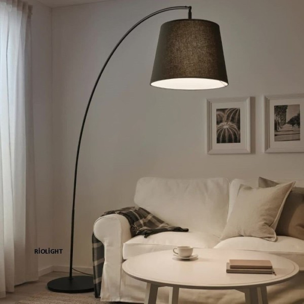 Riolight Vintage,retro Rustik Siyah Metal Gövde Kumaş Hareketli Başlık 1XE27 Lambader Köşe Lambası Lambader Fiyatı