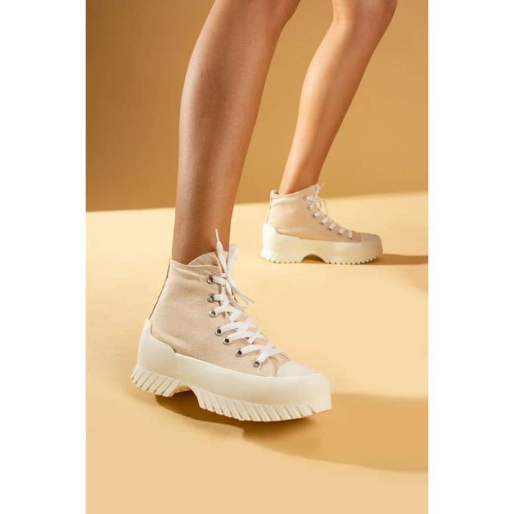 ripuvainen Kadın Bej Rahat Kalıp Keten Bilekli Günlük Spor Kalın Tabanlı -5cm- Bağcıklı Sneaker Ayakkabı Spor Ayakkabı Fiyatı
