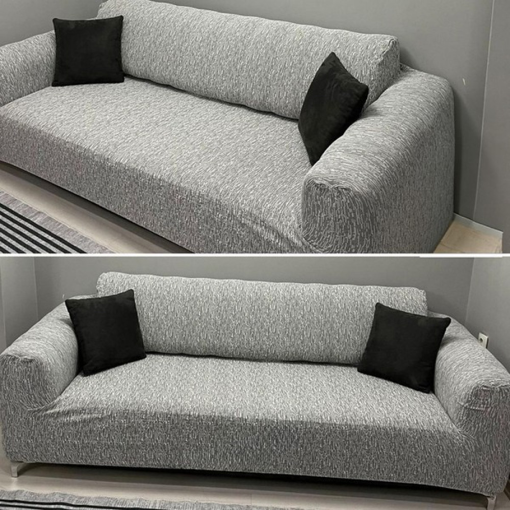 riselerhome Riselerhome Jakarlı 3 Kişilik Lastikli Gri Koltuk Kılıfı Çekyat Koltuk Örtüsü Streç Esnek Kanepe Kılıfı Düz Desen - 180 x 230 cm - Krem Koltuk & Kanepe Örtüsü Fiyatı
