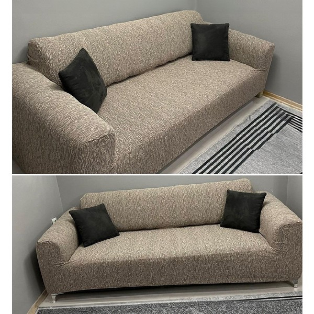 riselerhome Riselerhome Jakarlı 3 Kişilik Lastikli Gri Koltuk Kılıfı Çekyat Koltuk Örtüsü Streç Esnek Kanepe Kılıfı Düz Desen - 180 x 230 cm - Vizon Koltuk & Kanepe Örtüsü Fiyatı