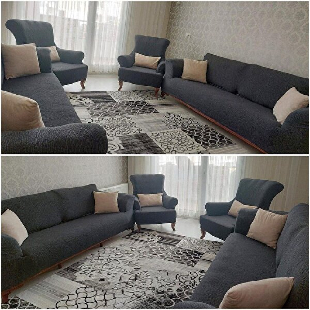 riselerhome Riselerhome Jakarlı Düz Desen Esnek Kanepe Kılıfı Tamıkı Koltuk Örtüsü 3+3+1+1 Yıkanabilir Koltuk Kılıfı Kanepe Çekyat Örtüsü - Antrasit Koltuk & Kanepe Örtüsü Fiyatı