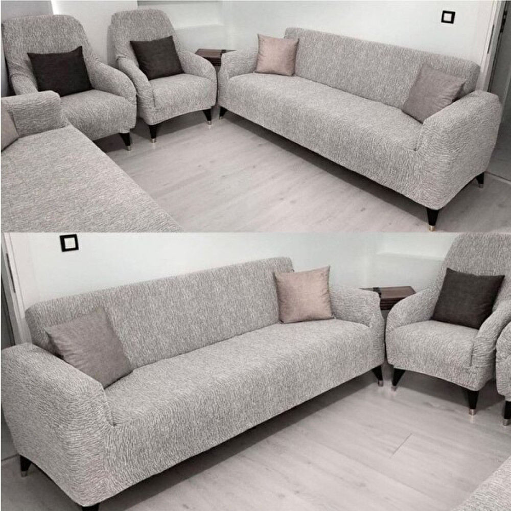 riselerhome Riselerhome Jakarlı Düz Desen Esnek Kanepe Kılıfı Tamıkı Koltuk Örtüsü 3+3+1+1 Yıkanabilir Koltuk Kılıfı Kanepe Çekyat Örtüsü - Krem Koltuk & Kanepe Örtüsü Fiyatı