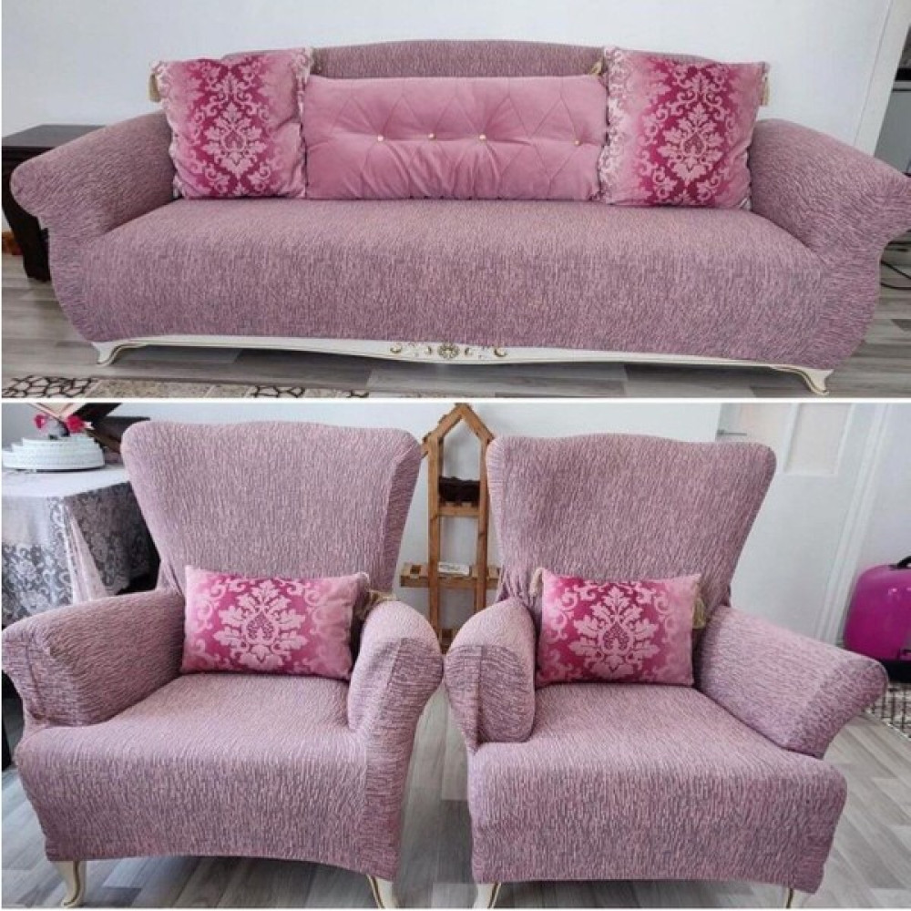 riselerhome Riselerhome Jakarlı Düz Desen Esnek Kanepe Kılıfı Tamıkı Koltuk Örtüsü 3+3+1+1 Yıkanabilir Koltuk Kılıfı Kanepe Çekyat Örtüsü - Pembe Koltuk & Kanepe Örtüsü Fiyatı