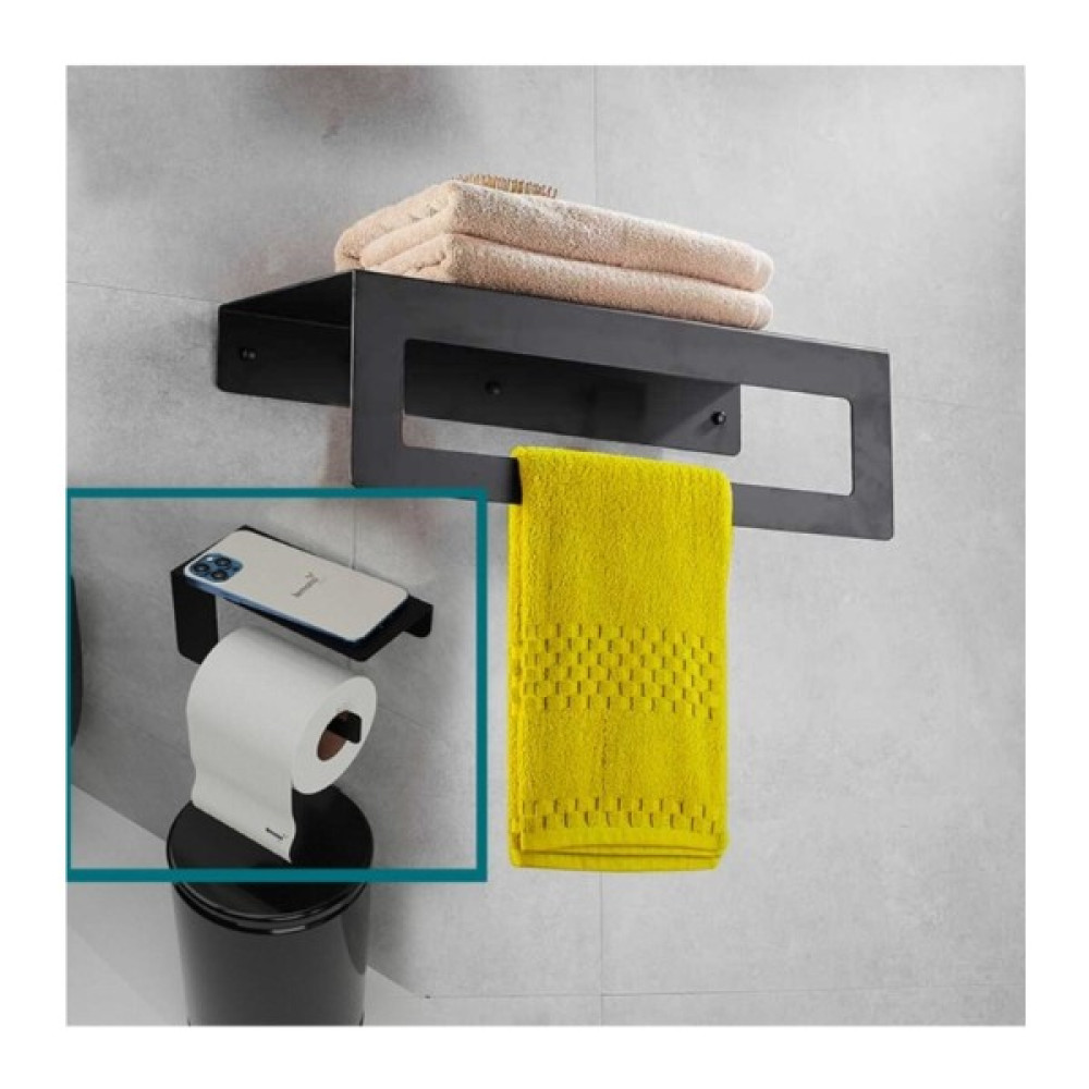 Risingmaber Metal Banyo Havlu Askılığı & Tuvalet Kağıdı Askılığı 2li Set Mat Siyah. - Mat Siyah - Genişlik 30 Cm Yükseklik 10 Cm Havluluk Fiyatı