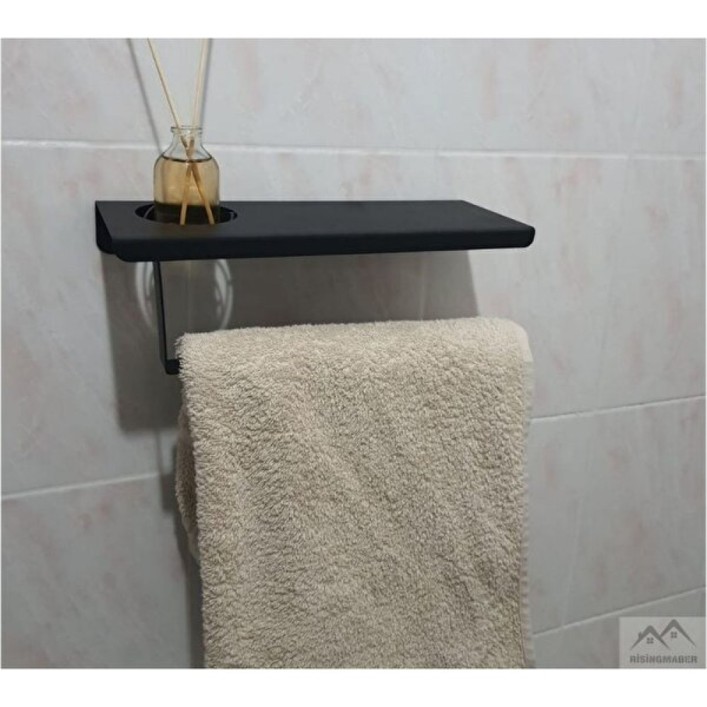 Risingmaber Siyah Havlu Tutacağı Raf Metal Havlu Askısı Mutfak Banyo Raflı Havluluk Metal Raflı Havluluk (Koku Hediyeli) Havluluk Fiyatı