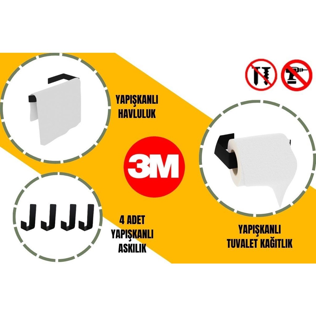 Risingmaber Yapışkanlı Kağıt Havluluk & Yapışkanlı Tuvalet Kağıtlık & 4'lü Yapışkanlı Askılık El / Yüz Havlusu Fiyatı