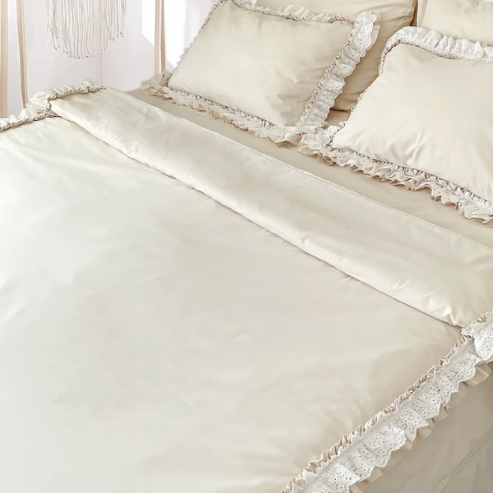 Ritmo Home Açık Bej Fırfırlı Fistolu Pamuklu Vintage Retro Otel Serisi Çift Kişilik Nevresim Takımı - 200 x 220  cm Nevresim Takımı Fiyatı