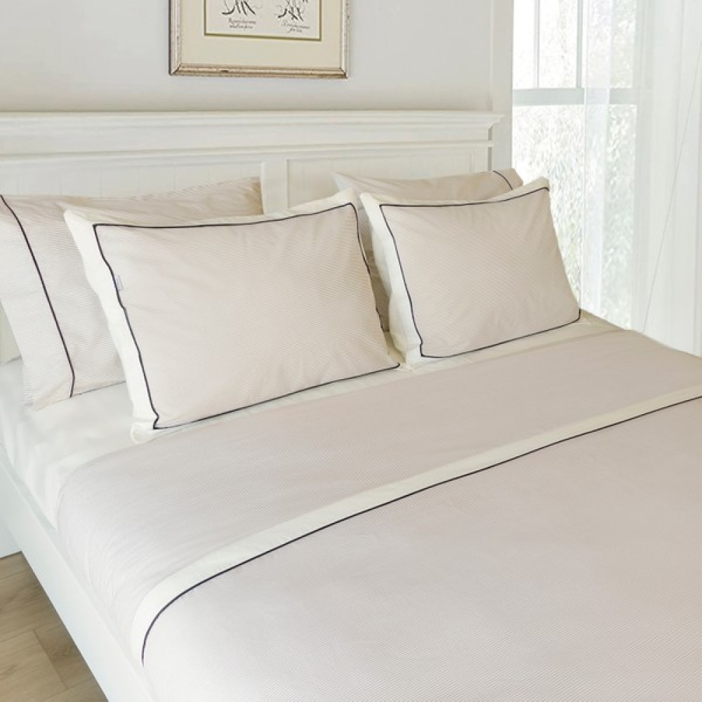 Ritmo Home Kırık Beyaz Bej Çizgili Siyah Biyeli Pamuklu Düz Otel Serisi Çift Kişilik Nevresim Takımı - Bej - Ekru - 200 x 220 cm Nevresim Takımı Fiyatı