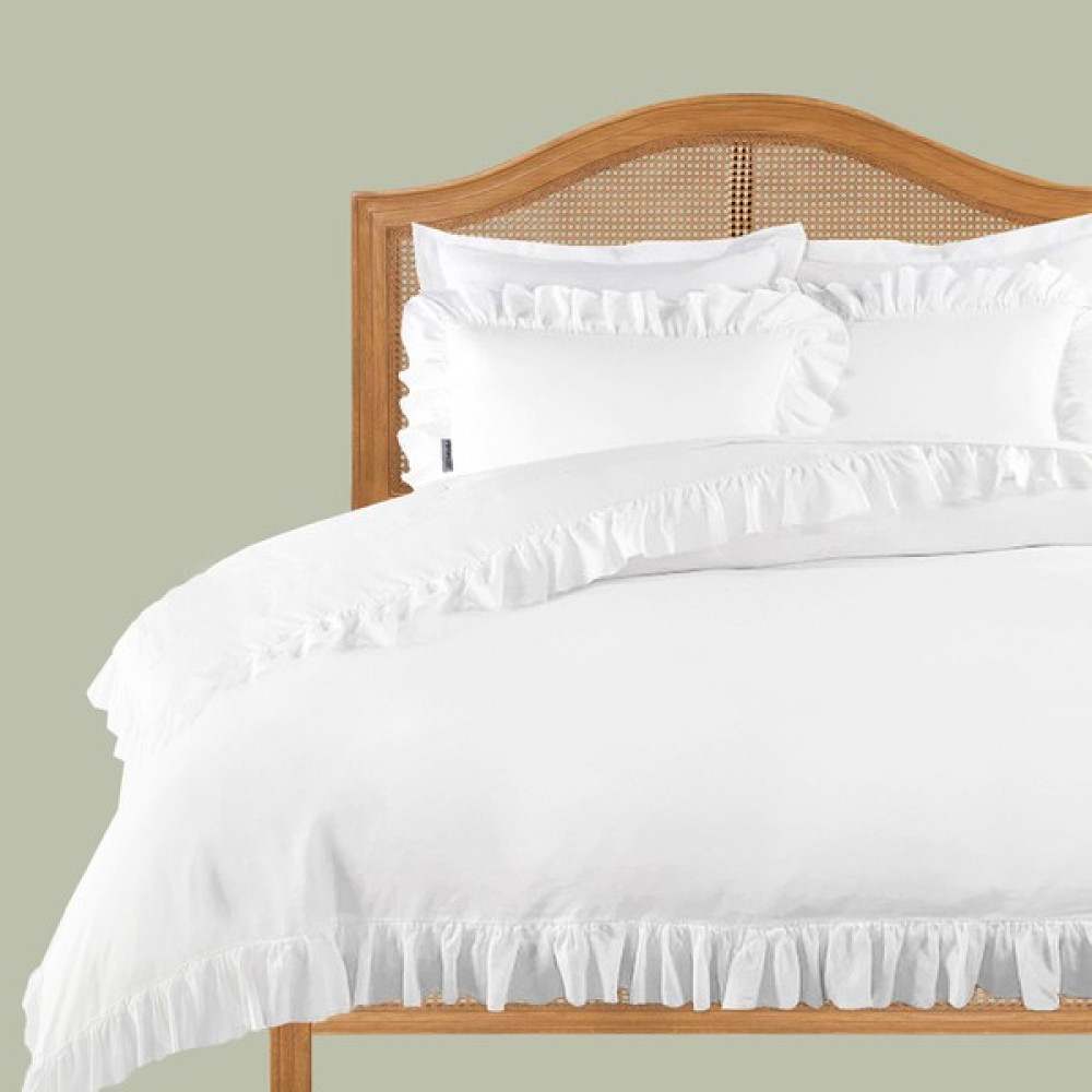 Ritmo Home Kırık Beyaz Farbalalı - Fırfırlı Pamuklu Vintage Otel Serisi Çift Kişilik Nevresim Takımı - 200 x 220 cm - Ekru Nevresim Takımı Fiyatı