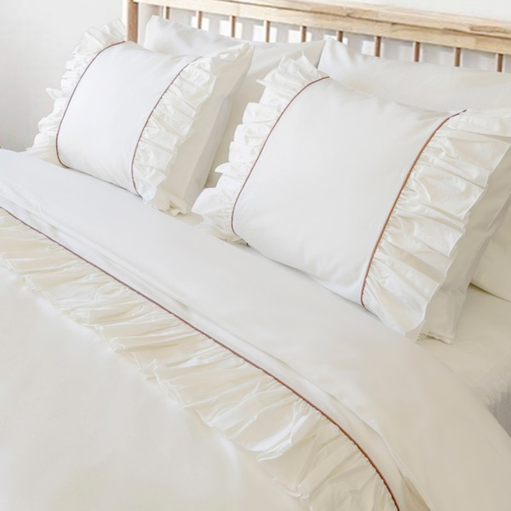 Ritmo Home Kırık Beyaz Fırfırlı Kahve Biyeli Pamuklu Vintage Otel Serisi Çift Kişilik Nevresim Takımı - 200 x 220 cm Nevresim Takımı Fiyatı