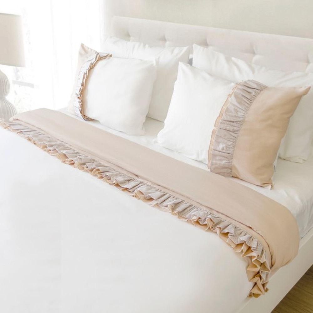 Ritmo Home Kırık Beyaz Toprak Çizgi Detaylı Fırfırlı Pamuklu Vintage Düz Çift Kişilik Nevresim Takımı - 200 x 220 cm Nevresim Takımı Fiyatı
