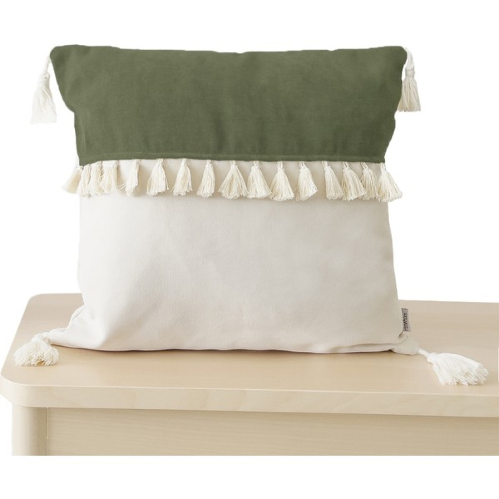 Ritmo Home Püsküllü Saçaklı İskandinav Kırlent Kılıfı Yeşil Krem - 43 x 43 cm - Yeşil - Krem Kırlent / Mobilya Yastığı Fiyatı