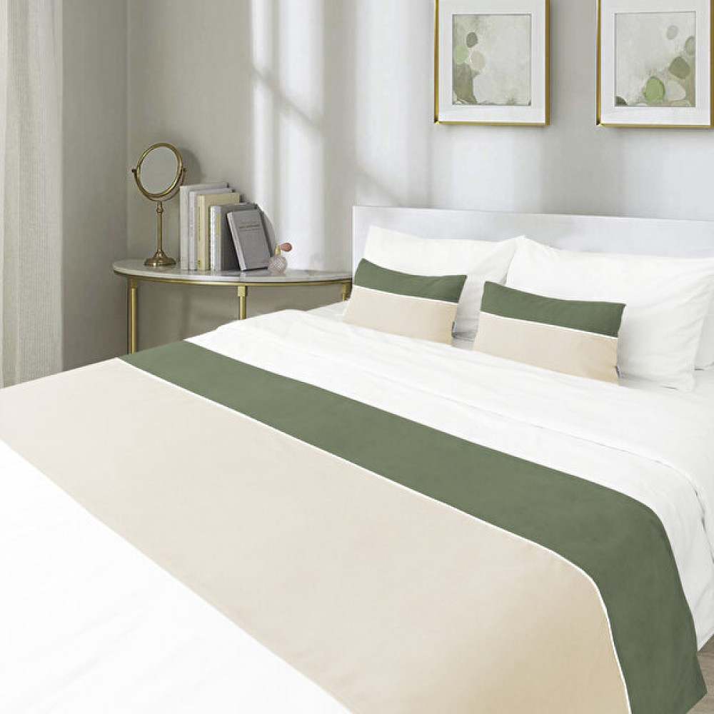 Ritmo Home Yatak Runner & Iç Dolgulu Kırlent Seti Çift Kişilik Biyeli Krem/yeşil - Krem - Yeşil - 70 x 240 cm Yatak Örtüsü Fiyatı
