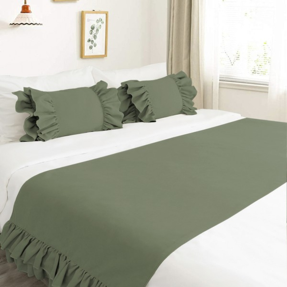 Ritmo Home Yatak Runner & Iç Dolgulu Kırlent Seti Çift Kişilik Fırfırlı Yeşil - 70 x 240 cm Yatak Örtüsü Fiyatı