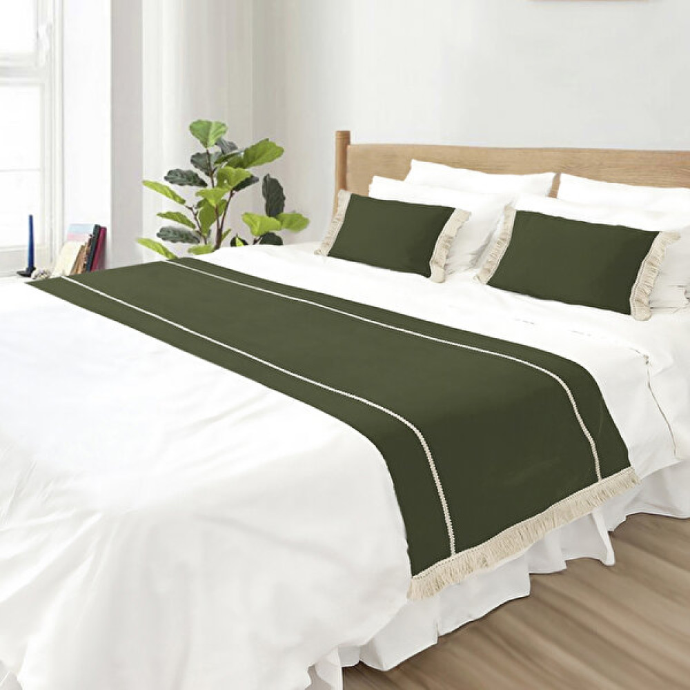 Ritmo Home Yatak Runner & Iç Dolgulu Kırlent Seti Çift Kişilik Püsküllü Yeşil - 70 x 240 cm Yatak Örtüsü Fiyatı