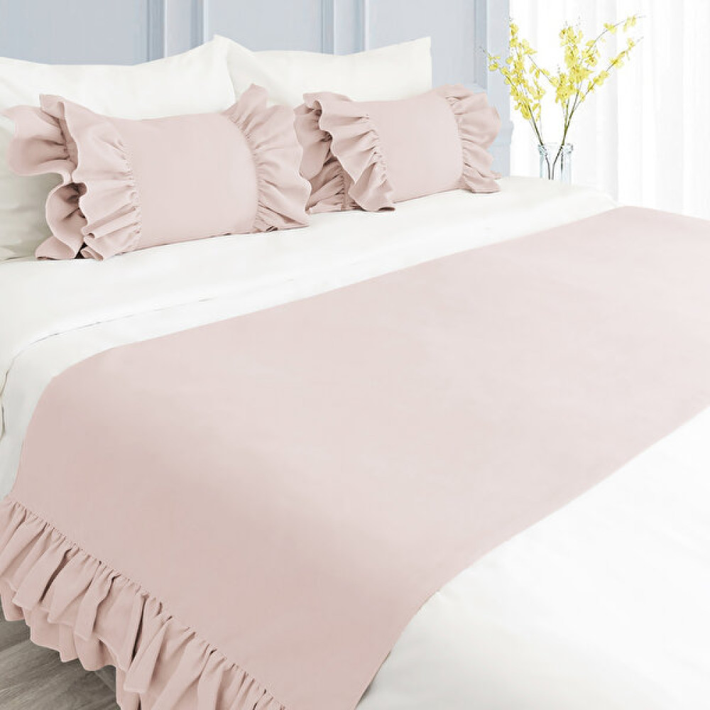 Ritmo Home Yatak Runner & İç Dolgulu Kırlent Seti Fırfırlı - Pudra - 70 x 240 cm Yatak Örtüsü Fiyatı