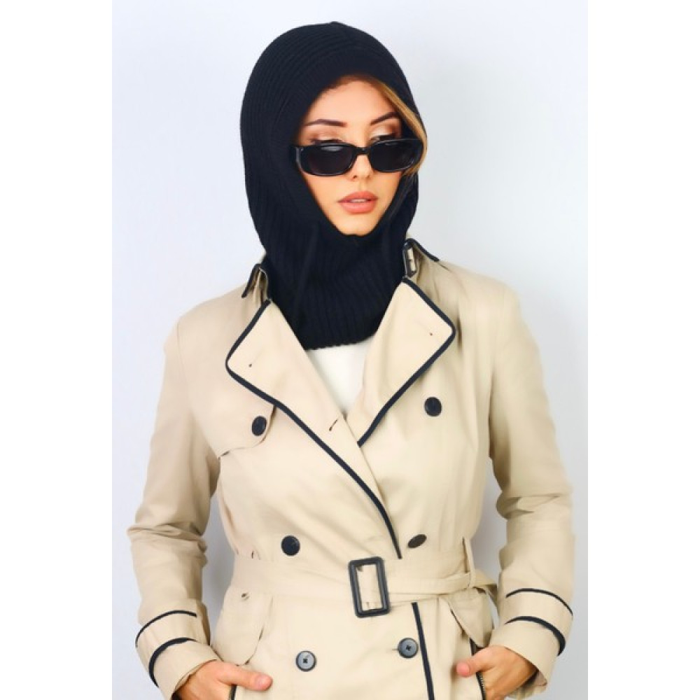 Ritnice Kadın Ipli Siyah Balaclava Triko Bere / Başlık Kadın Beresi Fiyatı