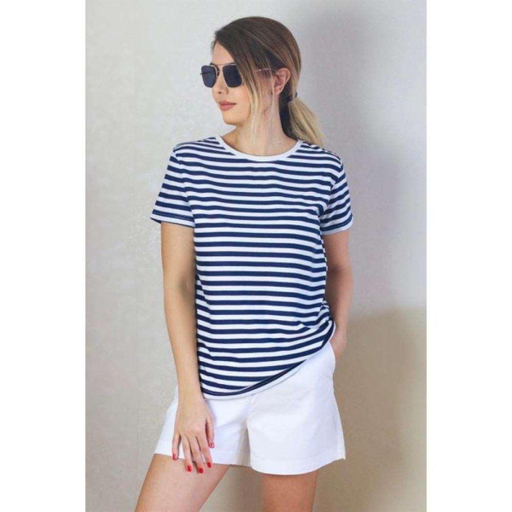 Ritnice Kadın Lacivert Beyaz Çizgili Basic T-Shirt Bayan T-shirt Fiyatı