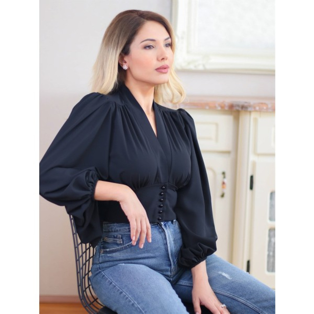 Ritnice Kadın Siyah Balon Kol Crop Bluz Bluz Fiyatı