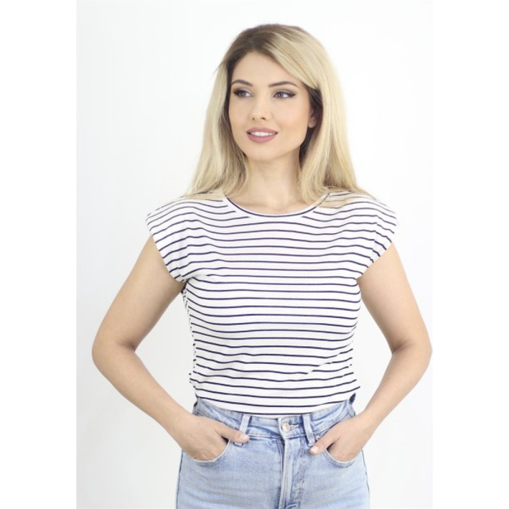 Ritnice Kadın Siyah Beyaz Çizgili Vatkalı T-Shirt Bayan T-shirt Fiyatı