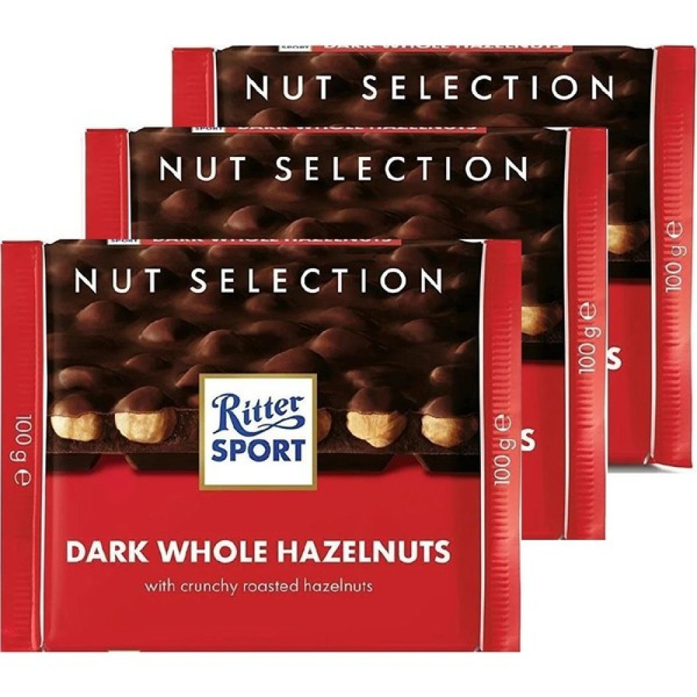 Ritter Sport Dark Whole Hazelnuts 100 Gr. - Bütün Fındıklı Bitter Çikolata x 3 Adet - 100 gr Çikolata ve Gofret Fiyatı