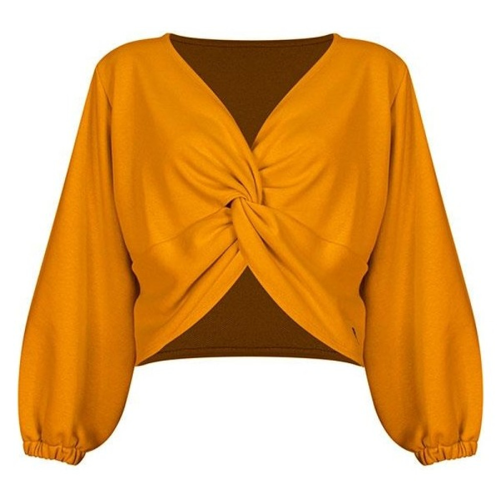 Rivus Balon Kollu Burgulu Sweatshirt - Hardal Bayan Sweatshirt Fiyatı