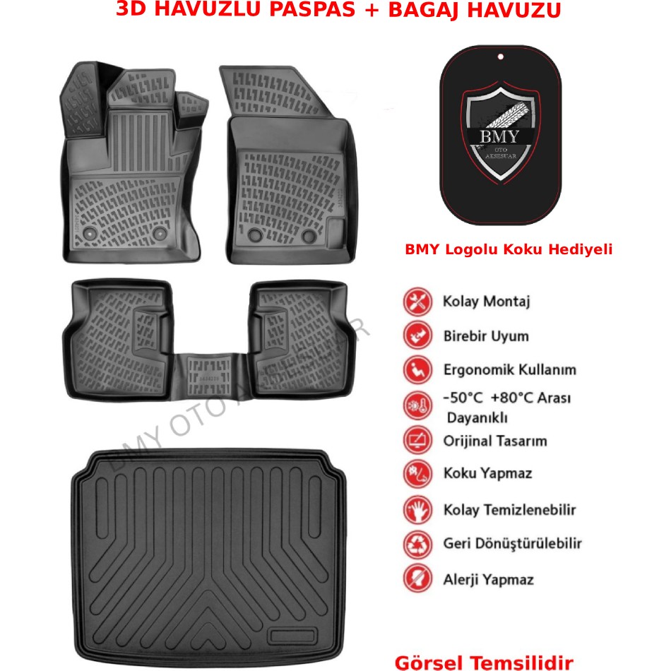 Rizline Opel Frontera Elektrikli 2025 Sonrası (Üst) 3D Araca Özel Paspas ve Bagaj Havuzu Set Bmy - Siyah Araca Özel Paspaslar Fiyatı