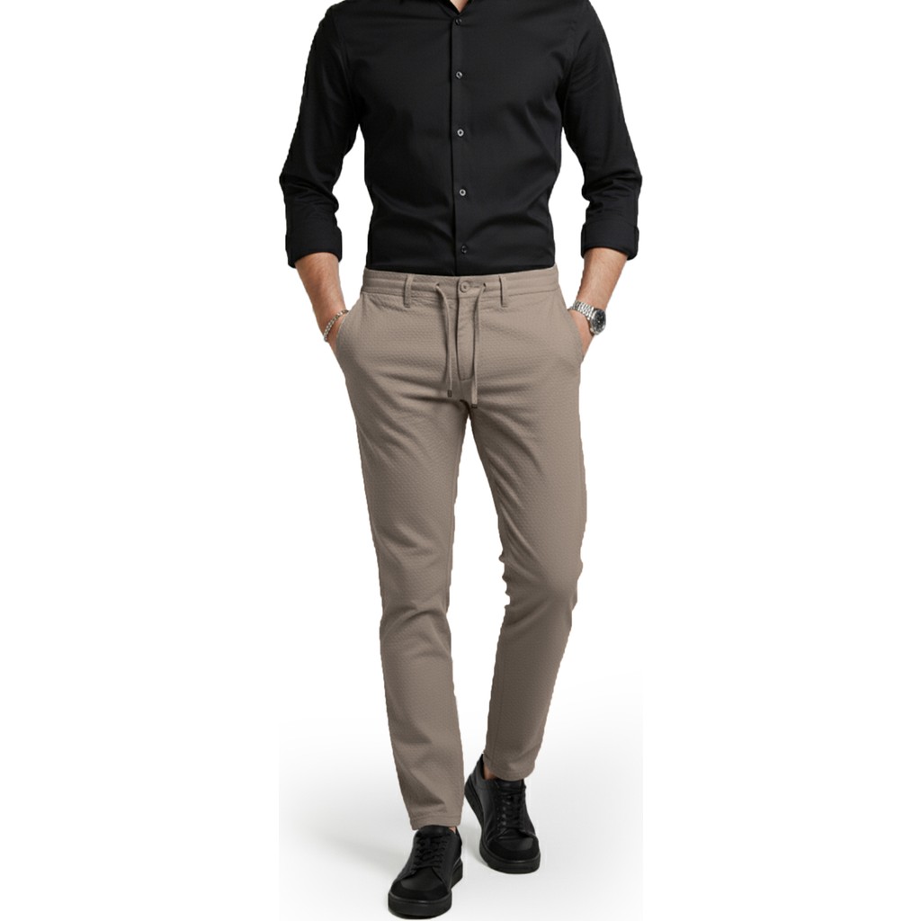 Rizzup Erkek Bej Likralı Gofre Kumaş Beli Lastikli Ipli Slim Fit Günlük Pantolon 2600650 Giyim & İç Giyim Fiyatı