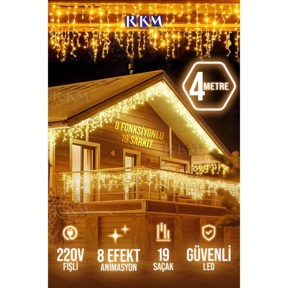 Rkm Store 8 Fonksiyonlu Saçak LED 19 Sarkıt LED Eklenebilir LED Süsleme LED Peri LED Işık Ledli Işık Yılbaşı LED Yılbaşı Işık Yılbaşı(4 Metre) - 4 m Led Aydınlatmalar Fiyatı