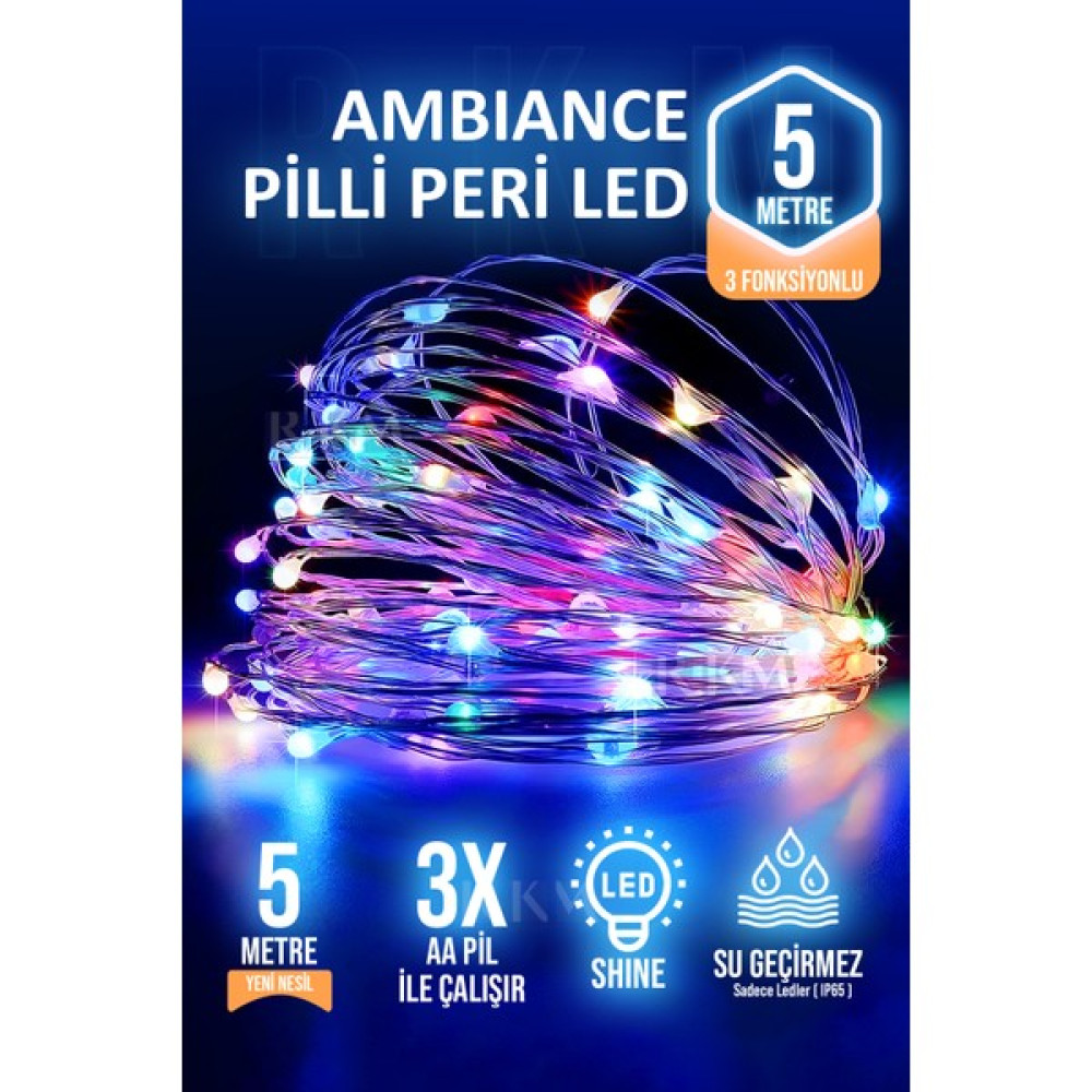 Rkm Store Dekoratif 5 Metre Peri LED Gün Işığı 3 Pilli 3 Fonksiyonlu - RGB - 5 m Led Aydınlatmalar Fiyatı
