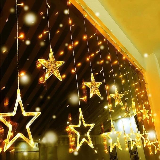Rkm Store Dekoratif 8 Fonksiyonlu Yıldızlı Perde LED Gün Işığı 12 Sarkıt Yıldız Perde LED - 3 M Perde Fiyatı