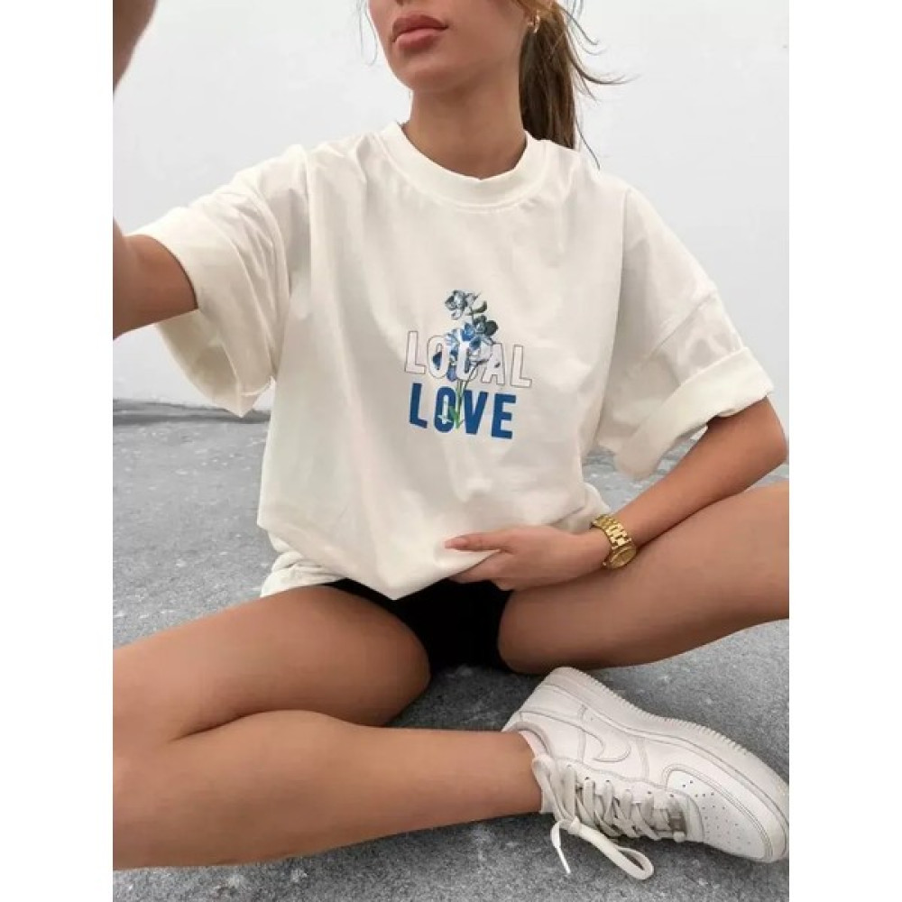 RKM Ticaret  Bisiklet Yaka Baskılı Oversize T-Shirt - Beyaz Oto Boyaları Fiyatı