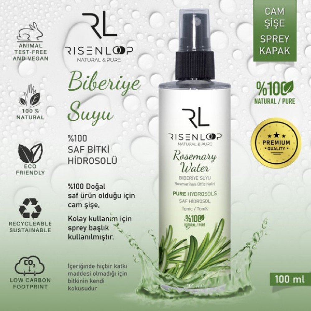 RL Kozmetik RisenLoop Biberiye Suyu %100 Saf Doğal Hidrosol Tonik Cam Şişe Rosmarinus Officinalis 1.distilasyon 100ML Cilt Temizleme ve Peeling Fiyatı