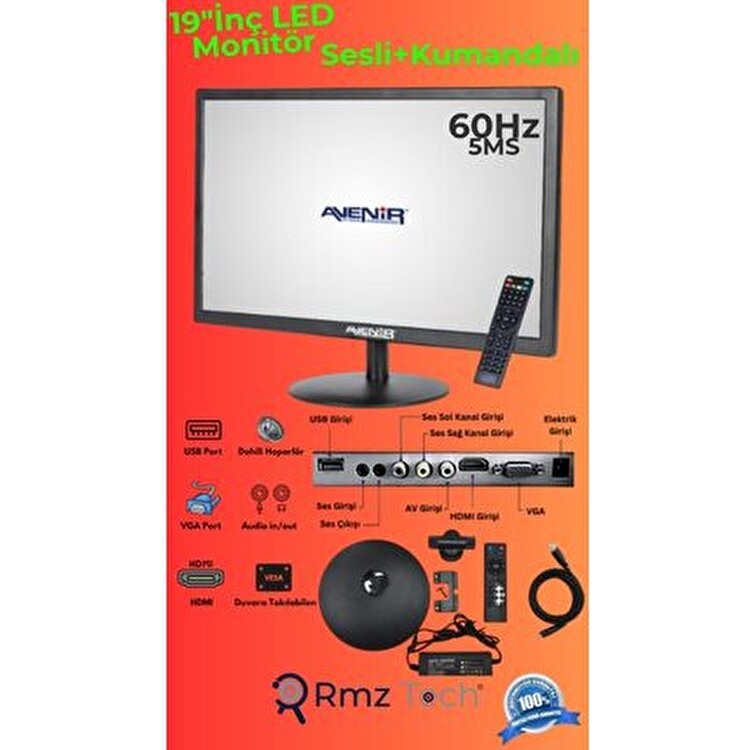RMZTECH 19" LED Monitör, HDMI , VGA Uyumlu, Dahili Hoparlör, Kumandalı Sesli ( Pc, Kayıt Cihazlarına Uyumlu) - 5 ms - 60 Hz TV Aksesuarları Fiyatı