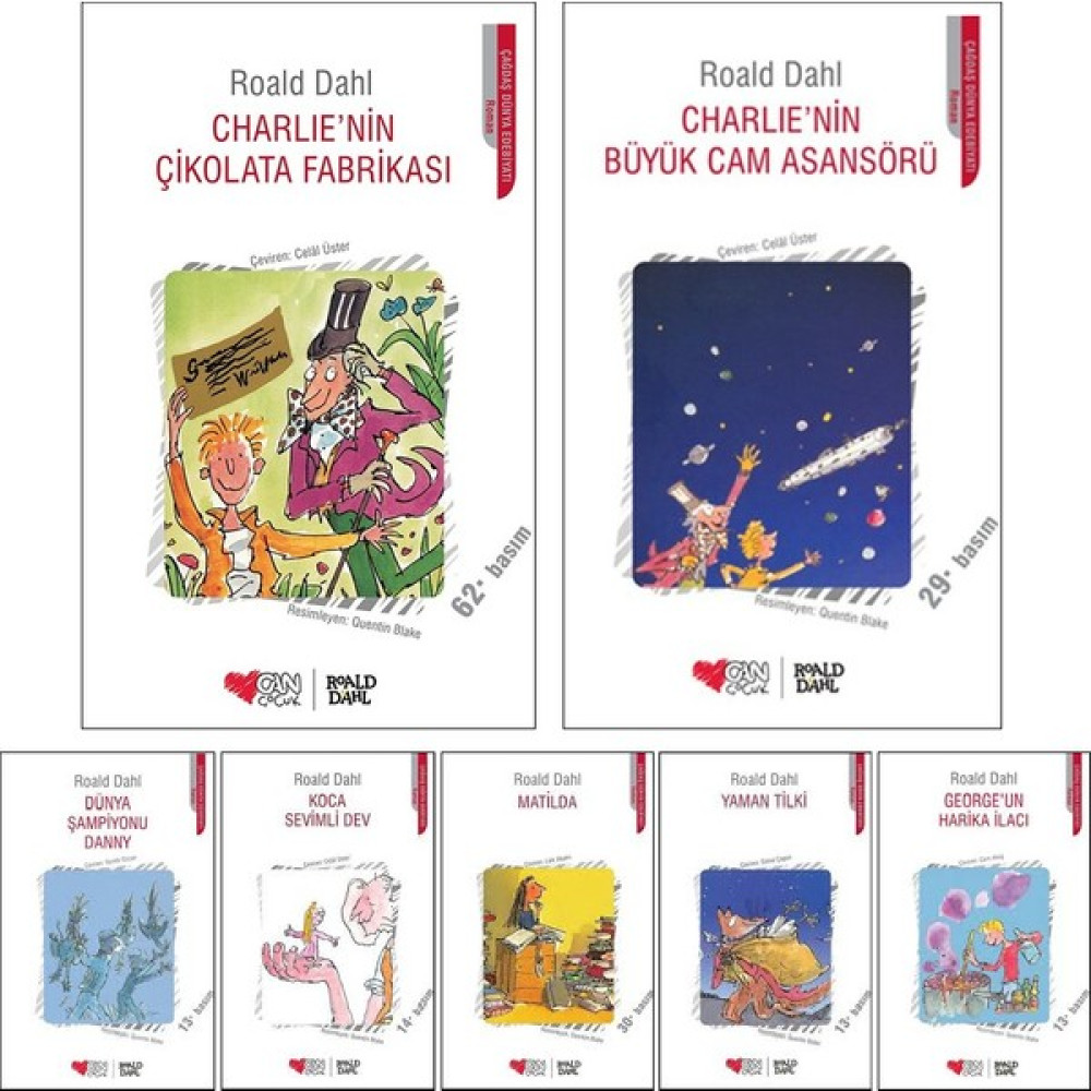 Roald Dahl 7 Kitap Set (Charlie'nin Çikolata Fabrikası, Charlie'nin Cam Asansörü, Dünya Şampiyonu Danny, Koca Sevimli Dev, Matilda, Yaman Tilki, Ge... Çocuk Öykü Fiyatı