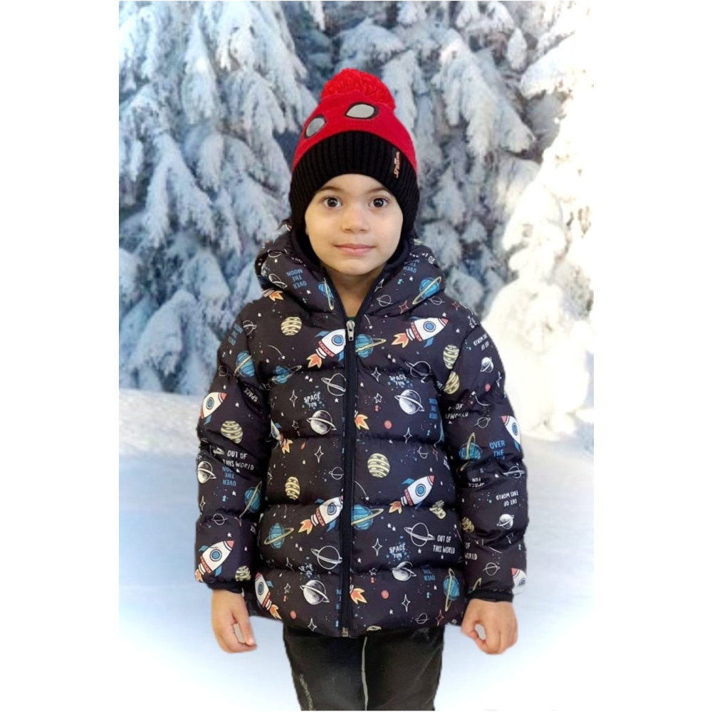 ROBA KIDS Erkek Çocuk Iç Polarlı Kapüşonlu Roket Desen Digital Baskılı Kışlık Şişme Mont & Kaban 6-7 Yaş Beden Bayan Mont Fiyatı