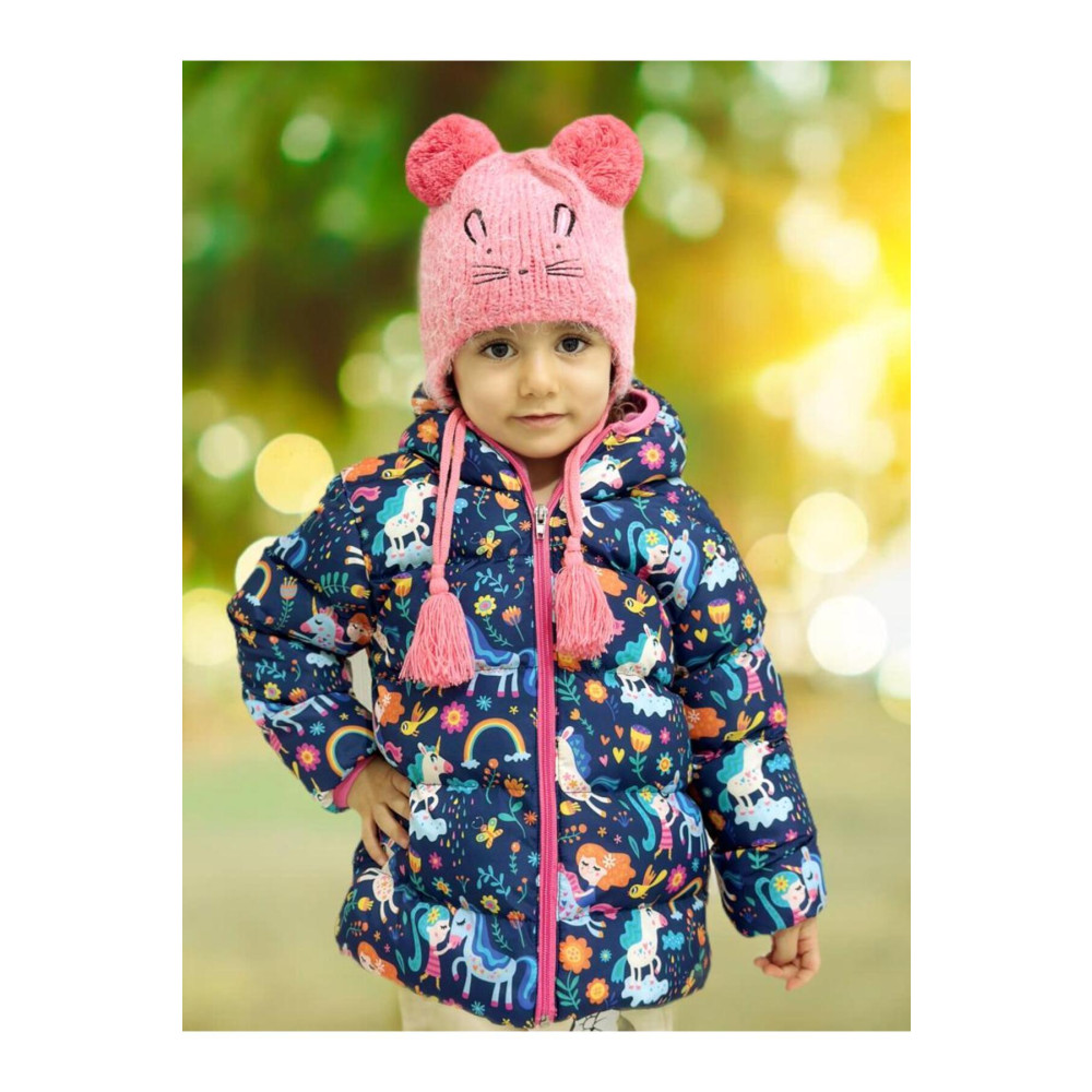 ROBA KIDS Kız Erkek Çocuk Iç Polarlı Kapüşonlu Unicorn Desen Digital Baskılı Kışlık Şişme Mont & Kaban 5-6 Yaş Beden Bayan Mont Fiyatı