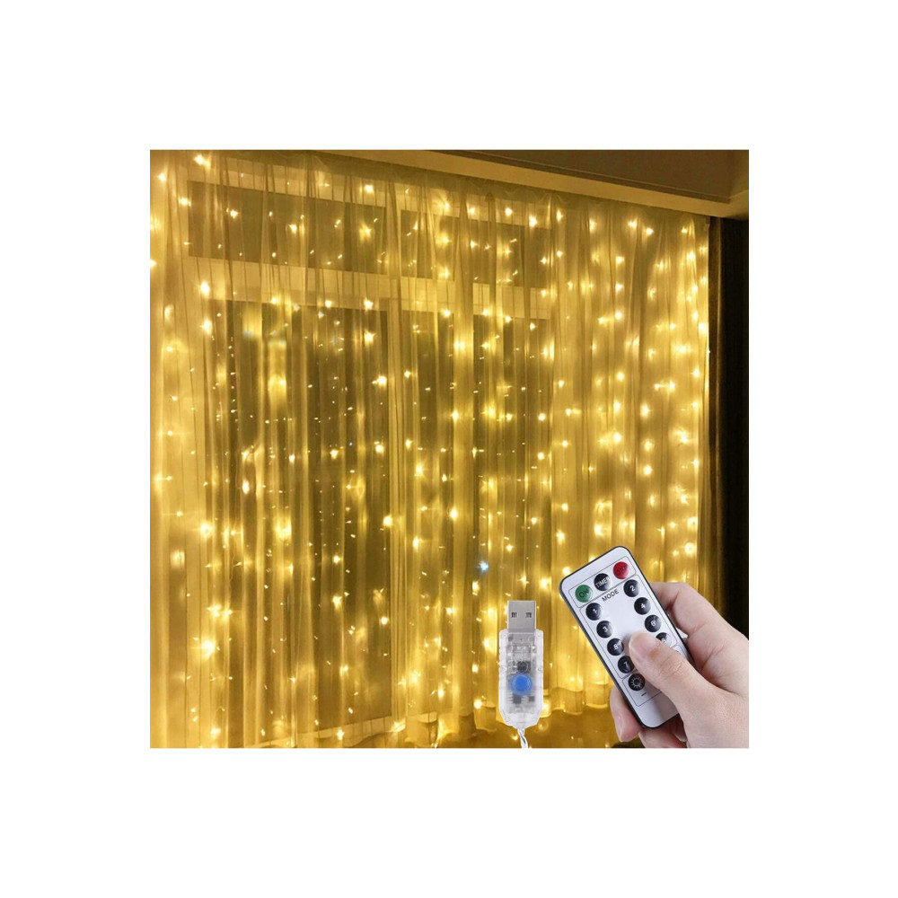 ROBEVE 3x3 Metre USB Peri Led Kumandalı Perde Asma Kancalı Peri Led Yılbaşı Led Gün Işığı Led Işık 8 Modlu Yaş Günü & Parti Fiyatı