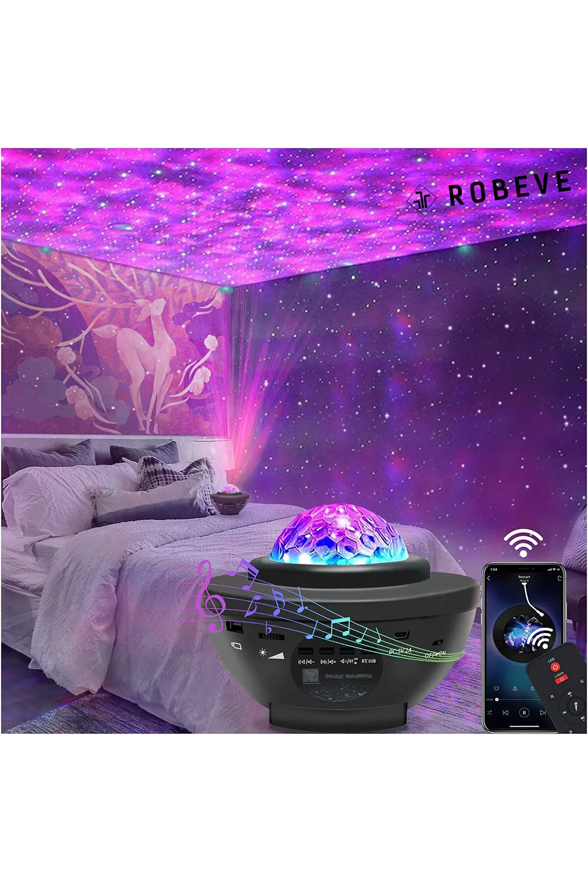 ROBEVE Projektör Gece Lambası Bluetooth Hoparlör Bluetooth Lazer Işıklı Sese Duyarlı Hoparlör Disko Lambası" Yaş Günü & Parti Fiyatı