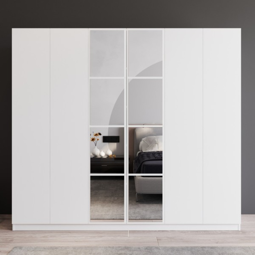 Robin Home 6 Kapaklı Çekmeceli Aynalı Gardırop Elbise Dolabı Gardrop Beyaz Gardrop & Dolap Fiyatı
