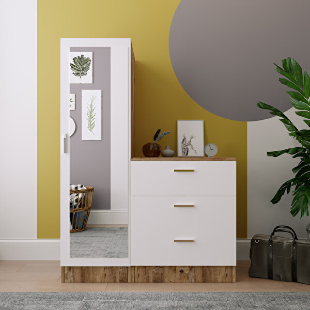 Robin Home Alice Aynalı 3 Çekmeceli Şifonyer Aynalı Gardırop Dolap Çam-Beyaz Şifonyer Fiyatı
