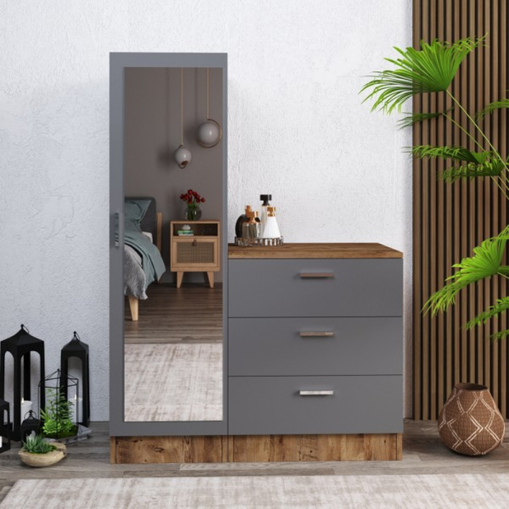 Robin Home Alice Aynalı Şifonyer Gardırop Çam-Gri - Antrasit Şifonyer Fiyatı