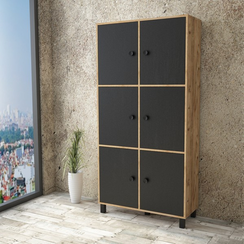 Robin Home Arya Çok Amaçlı Dolap 6 Kapaklı Ofis Dolabı Çam-Siyah AR61 Evrak Dolabı Fiyatı