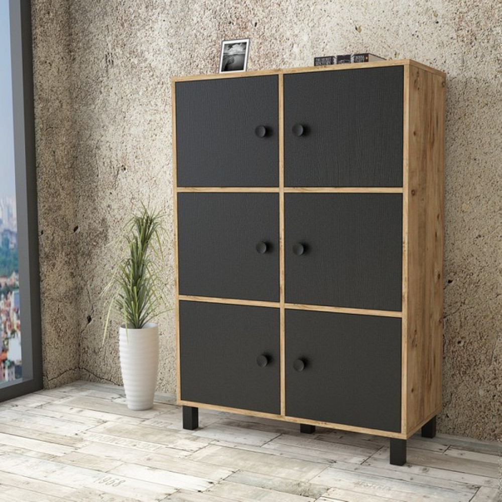 Robin Home Arya Çok Amaçlı Dolap Ahşap Ayak, 6kapak, Siyah / Çam AR48 Gardrop & Dolap Fiyatı
