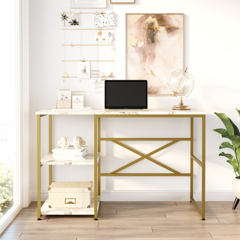 Robin Home Atlantis Gold Metal Çalışma Masası Raflı 120CM Mermer Desen - Sarı Kitaplık Fiyatı
