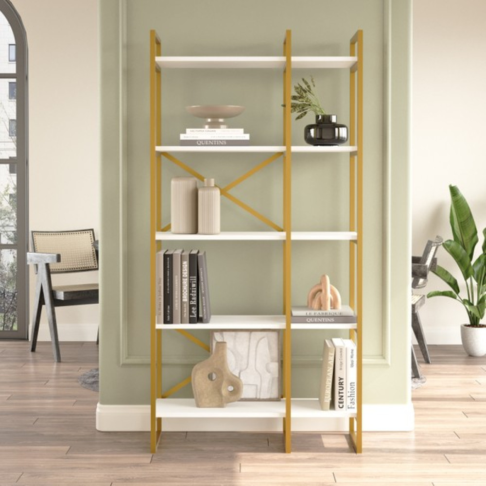 Robin Home Atlantis Gold Metal Kitaplık 5 Raflı 2 Bölme 175CM Beyaz Kitaplık Fiyatı