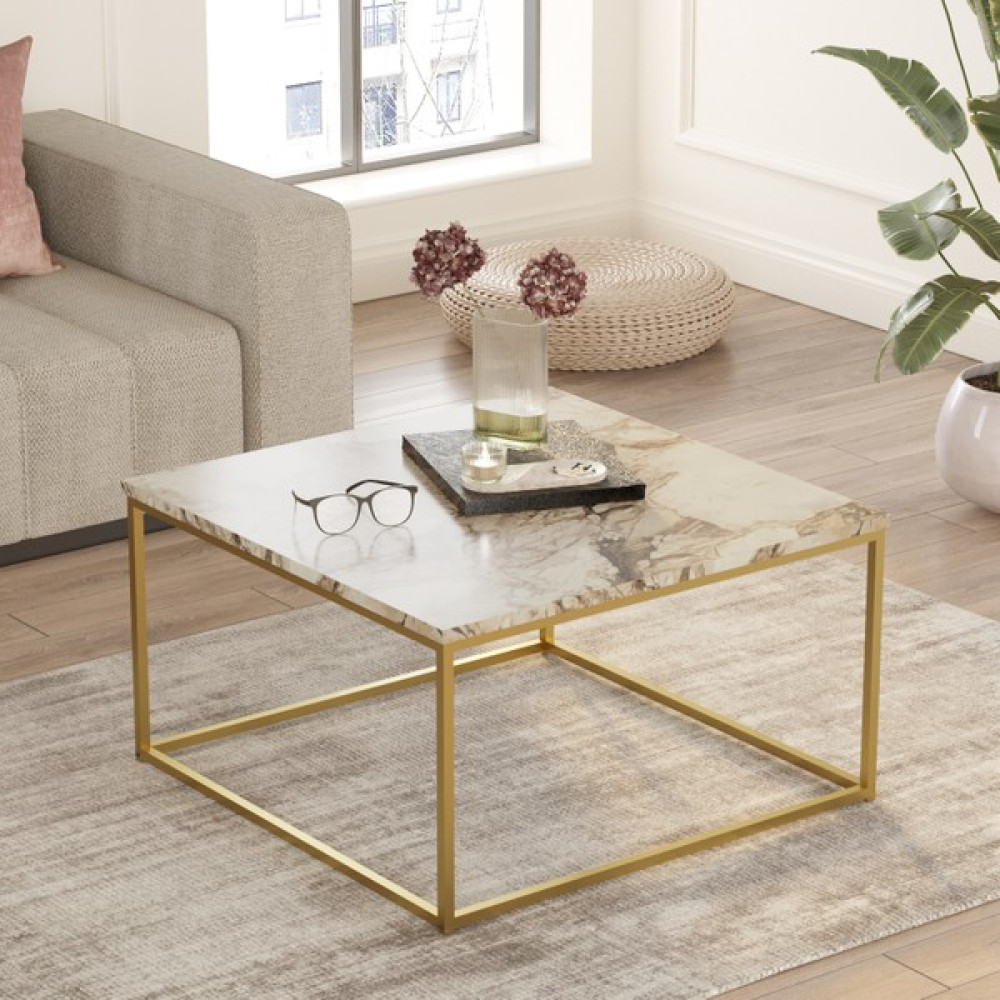 Robin Home Atlantis Gold Metal Orta Sehpa Kare Mermer Desen Orta Sehpa Fiyatı