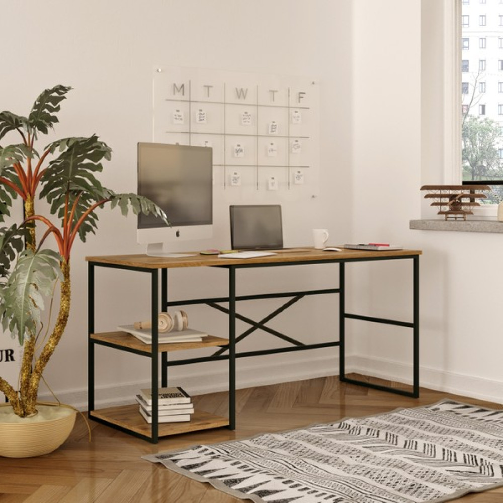 Robin Home Atlantis Ofis Büro Çalışma Masası Bilgisayar Masası Laptop Masası RAFLI160CM AS29-A Çam - Y: 75 cm D: 60 cm G: 160 cm - Ceviz Çalışma Masası Fiyatı