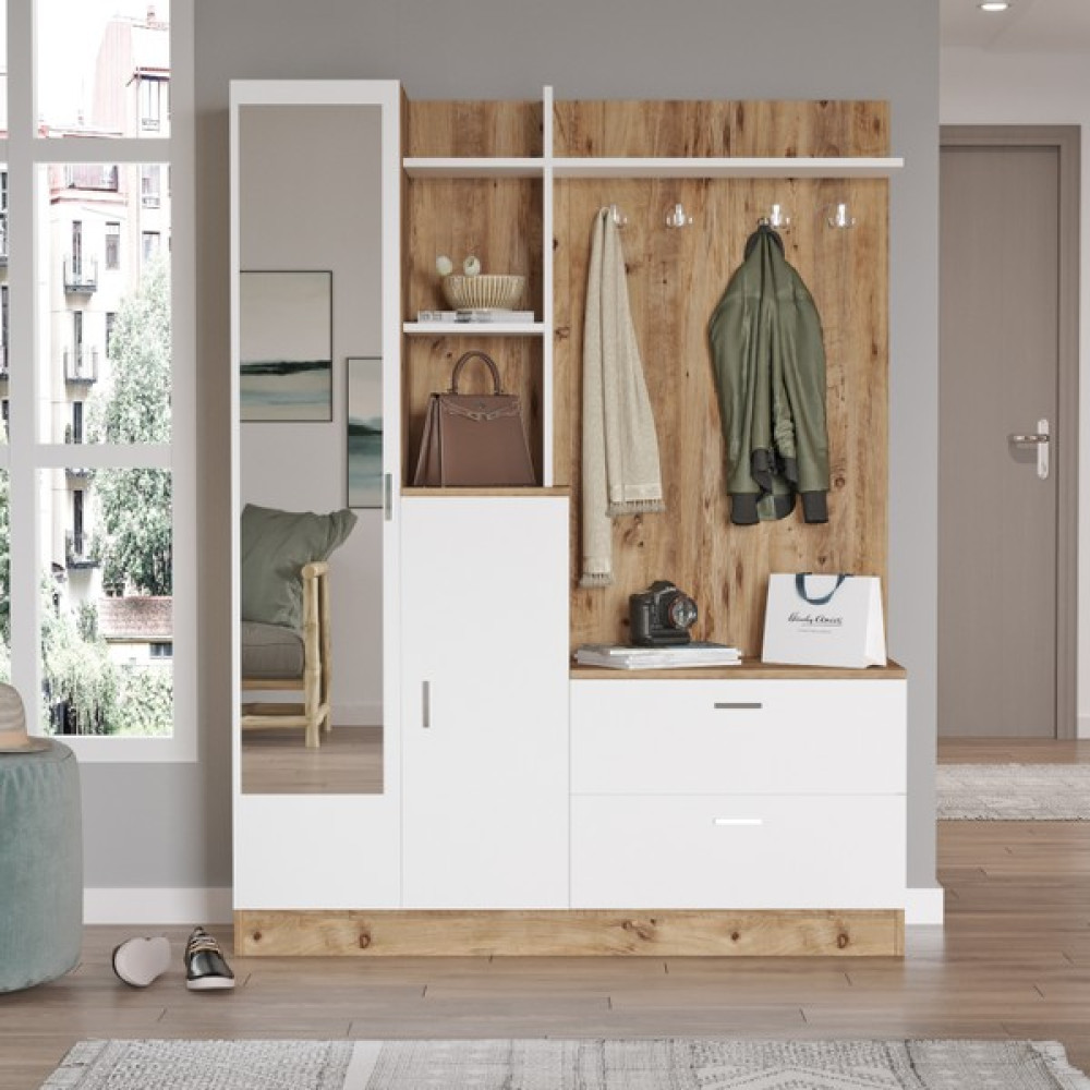 Robin Home Bella Aynalı Raflı Vestiyer Ayakkabılık Portmanto Beyaz Portmanto Fiyatı
