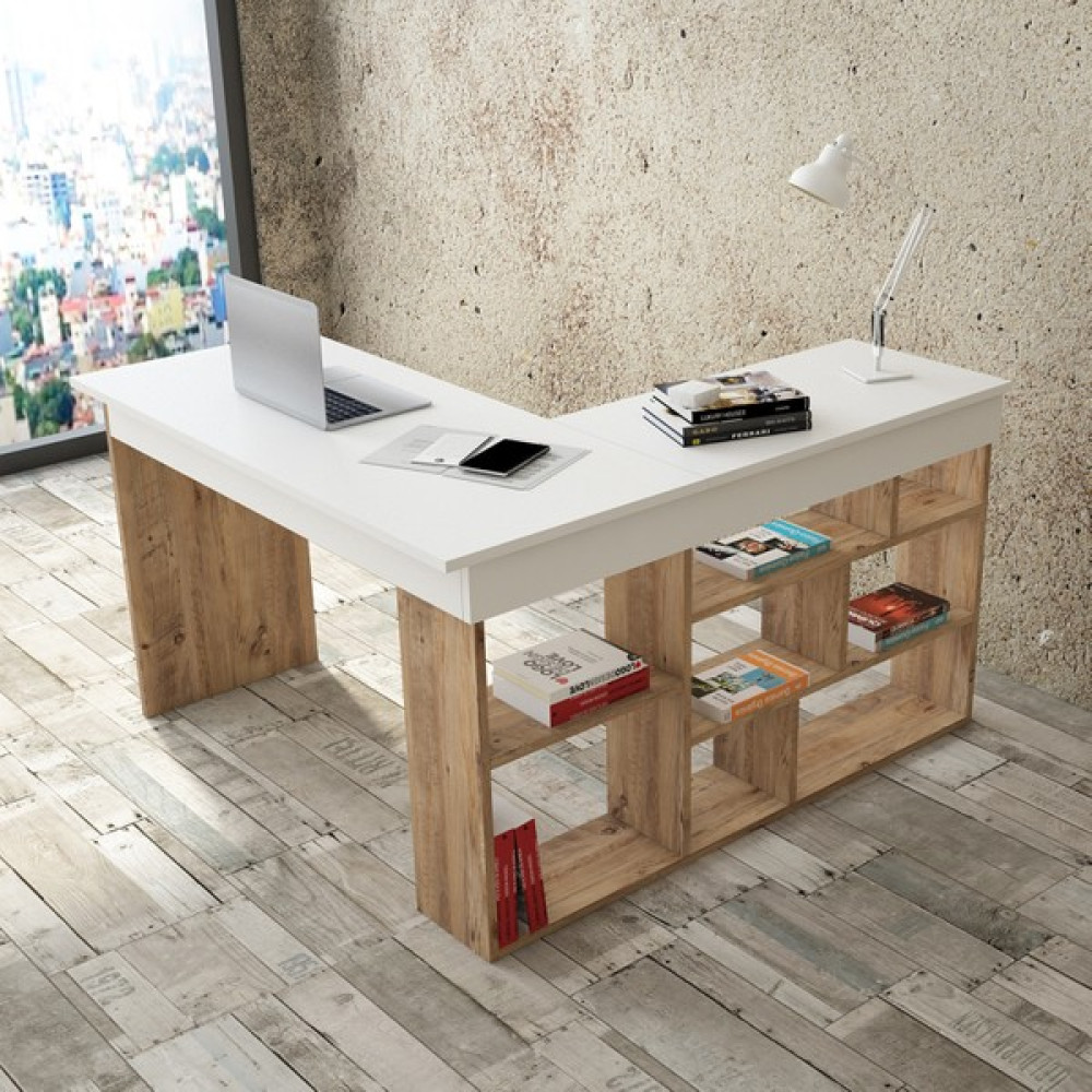 Robin Home Boston Kitaplık Raflı Çalışma Masası - Y: 72 cm D: 40 cm G: 120 cm - Beyaz Çalışma Masası Fiyatı